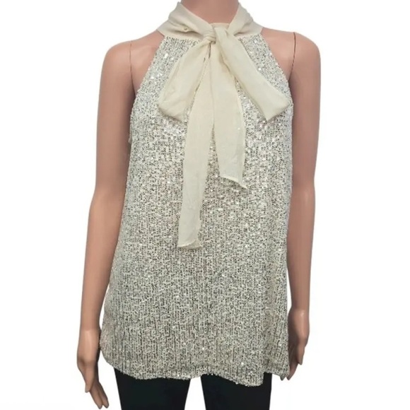 Calvin Klein Silver Sequin Top with Cream Bow small - Picture 4 of 4
